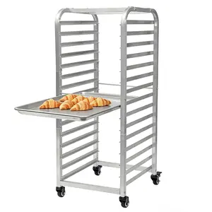 Commercial 10/15-Tier Aluminum Bun Pan Rack with Lockable Wheels – Mobile Bakery Cooling Rack Trolley – Kitchen Oven Shelf, Ideal for Restaurants and Home Use
