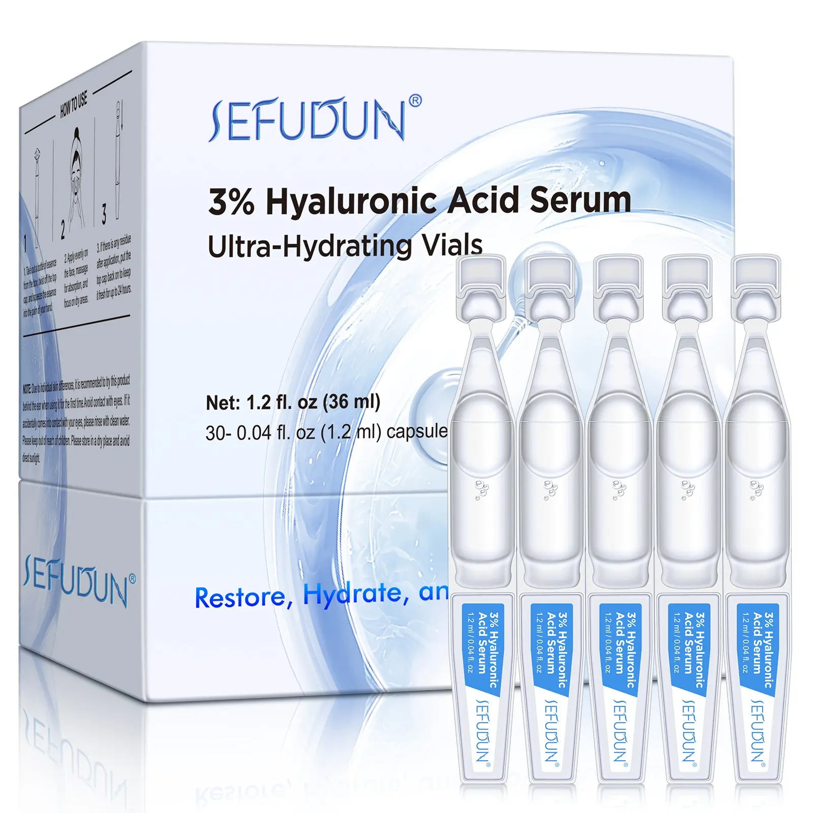Sefudun Hyaluronic Acid Essence 30p, Deep Moisture Boosting Serum, 3% Ha, Non-Greasy, Brightening and Firming, Revitalizes Skin