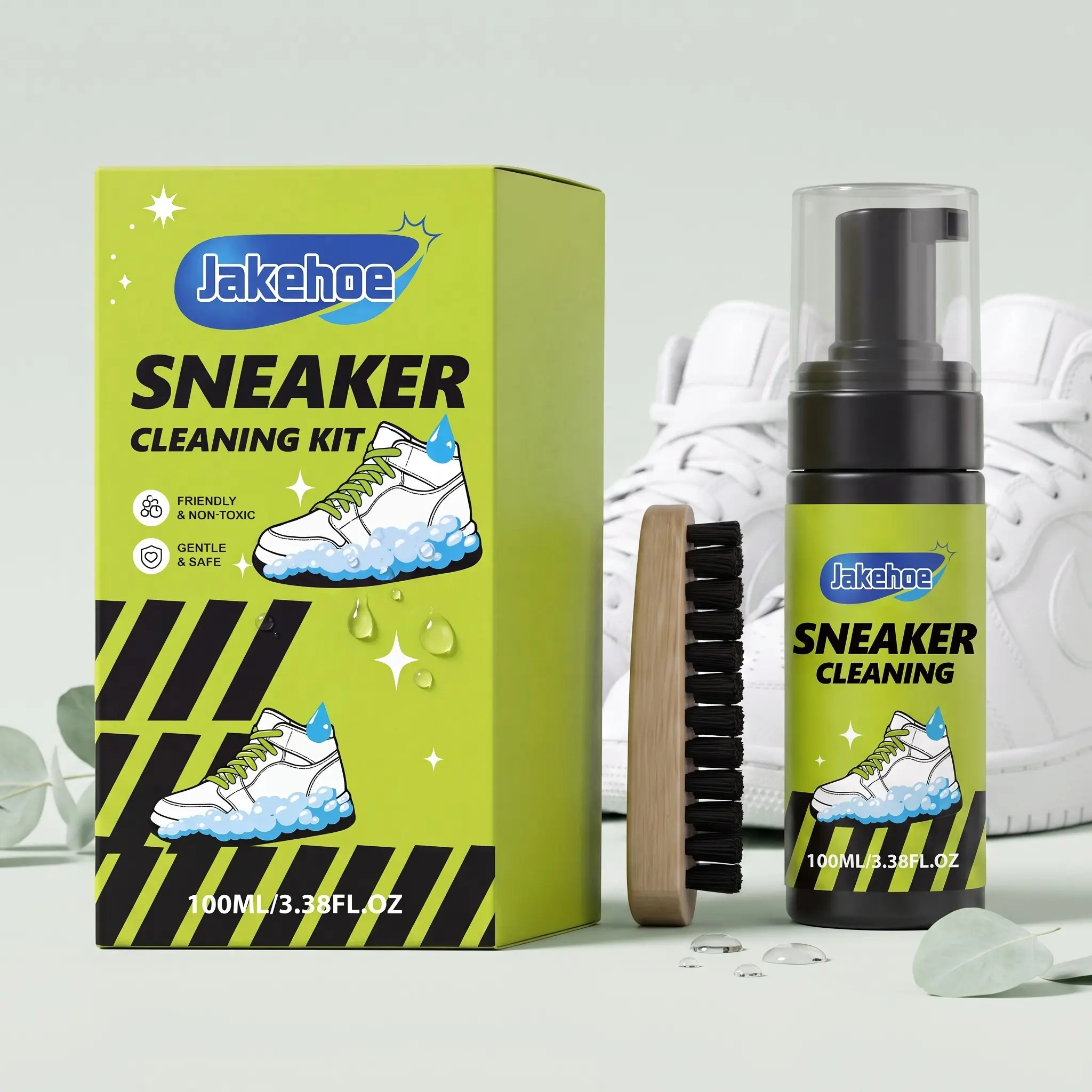 Sneaker Cleaning Kit (100ML), Gentle Formula, Suitable for Various Materials, Deep Clean, Refreshes Shoe Surface, Portable, Includes Brush and Cloth