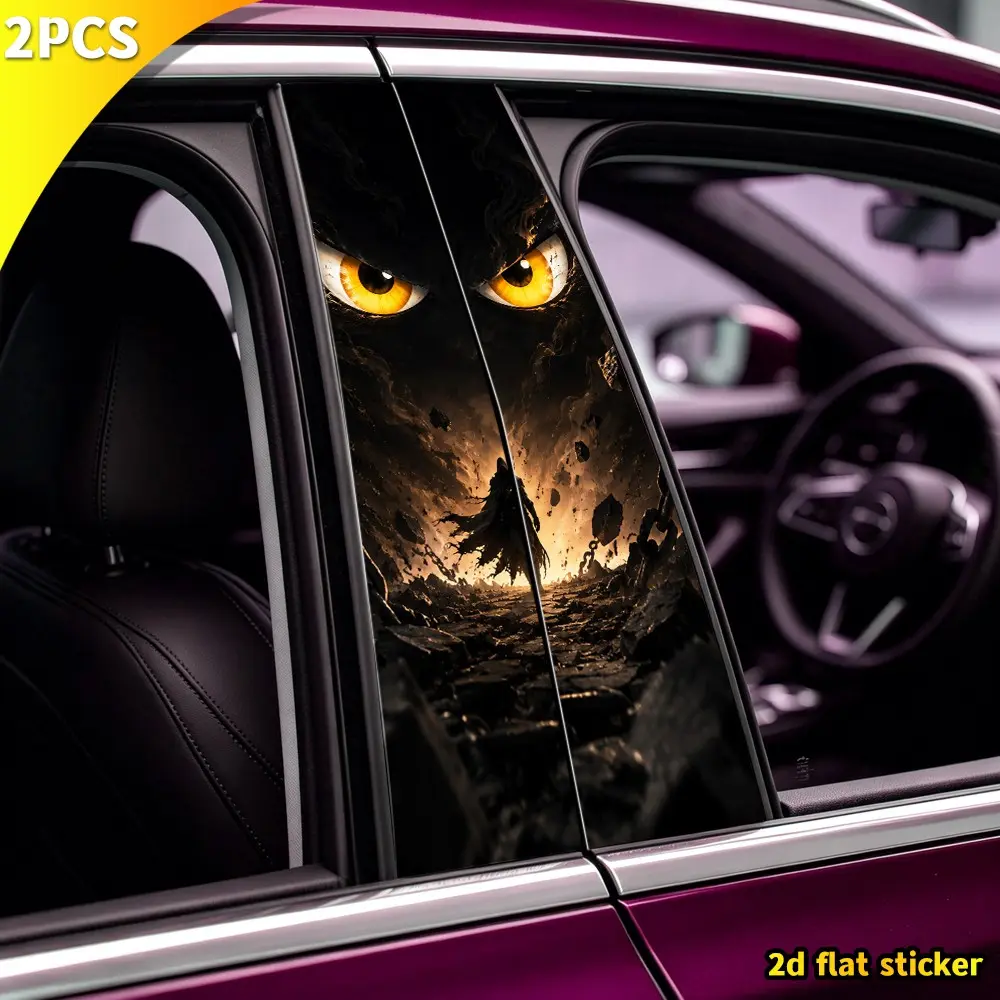 2pcs Fog Giant Gold Eye Cloak Walker Car B Pillar Sticker, Waterproof Decorative Sticker for Cars Suv Pickup Van Exterior Accessories