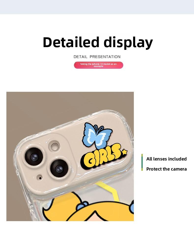 Powerpuff Girls Pendant Phone Case For iPhone 17 Pro Max 16 15 Plus 14 13 Pro Lens Flip Mirror Silicone Shockproof and Drop-Proof Protective Cover