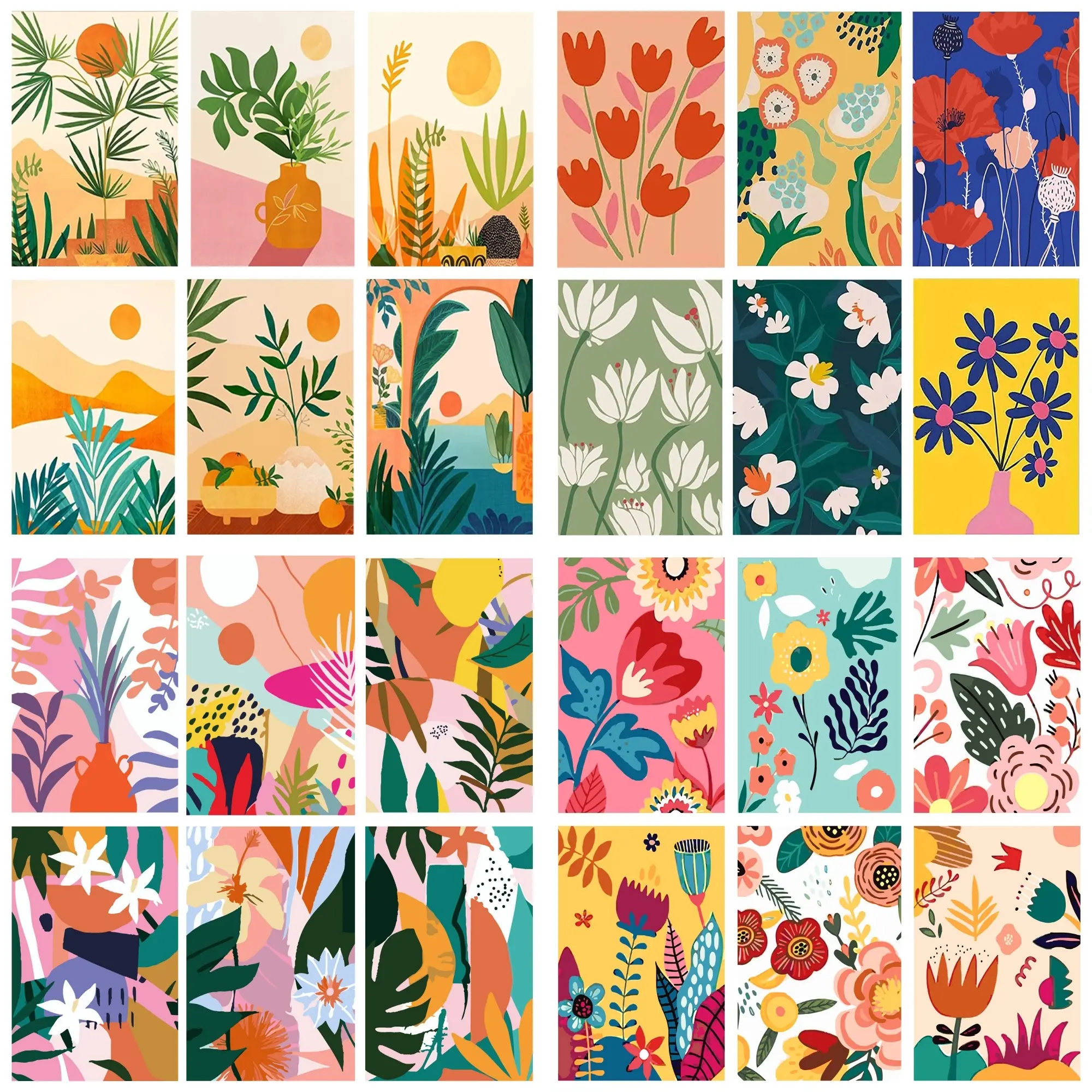 6pcs Paint By Numbers Kit for Adults Beginners - 8x12in / 20x30cm Color Canvas, Easy DIY Flowers and Green Plants  Acrylic Painting Set - Wall Decor for Living Room and Bedroom, Creative Gift for Birthday, Mother's Day and Christmas, Without Frame