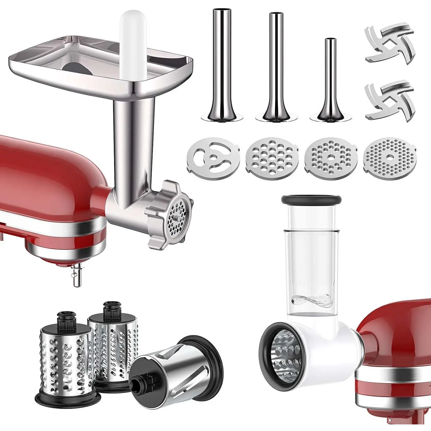 Meat Grinder & Slicer Shredder Attachments for KitchenAid | Meat Grinder with Sausage Stuffer Tubes and Slicer Shredder Set, 2 Pcs Attachment Set for KitchenAid Mixers