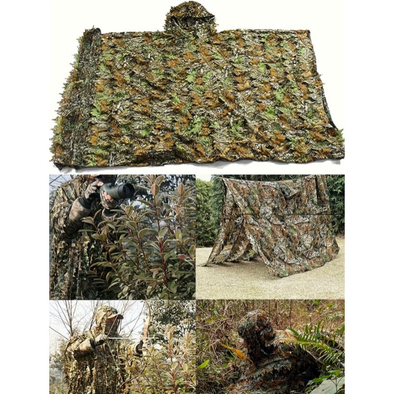 Maple Leaf Camouflage Outfit for Survival Games, Featuring a Mesh Hood And One-Size-Fits-All Design, Perfect for Outdoor Birdwatching, Hunting, Outdoor Activities, And Stealth Games. Suitable for Sizes S-XL.