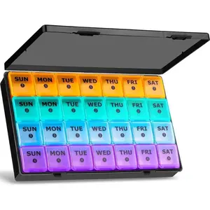 XL Large 28-Day Healthcare Pill Organizer - 4-Week Monthly Medicine Box with 7-Day Daily 4-Compartment Cases, Large-Capacity Travel Bag Accessory for Vitamins, Supplements