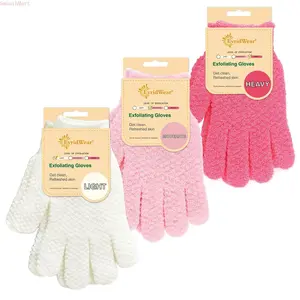 Exfoliating Gloves for Shower, 100% Nylon Thick Soft Medium Heavy Bathing Gloves Dead Skin Remover Body Scrubber Smooth Skin with Hang Loop