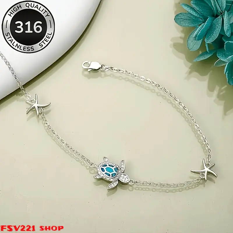Casual Turtle Animal Jewelry Set in Hypoallergenic Stainless Steel - 4-Piece Collection Includes Necklace, Bracelet, Anklet & Earrings for a Party