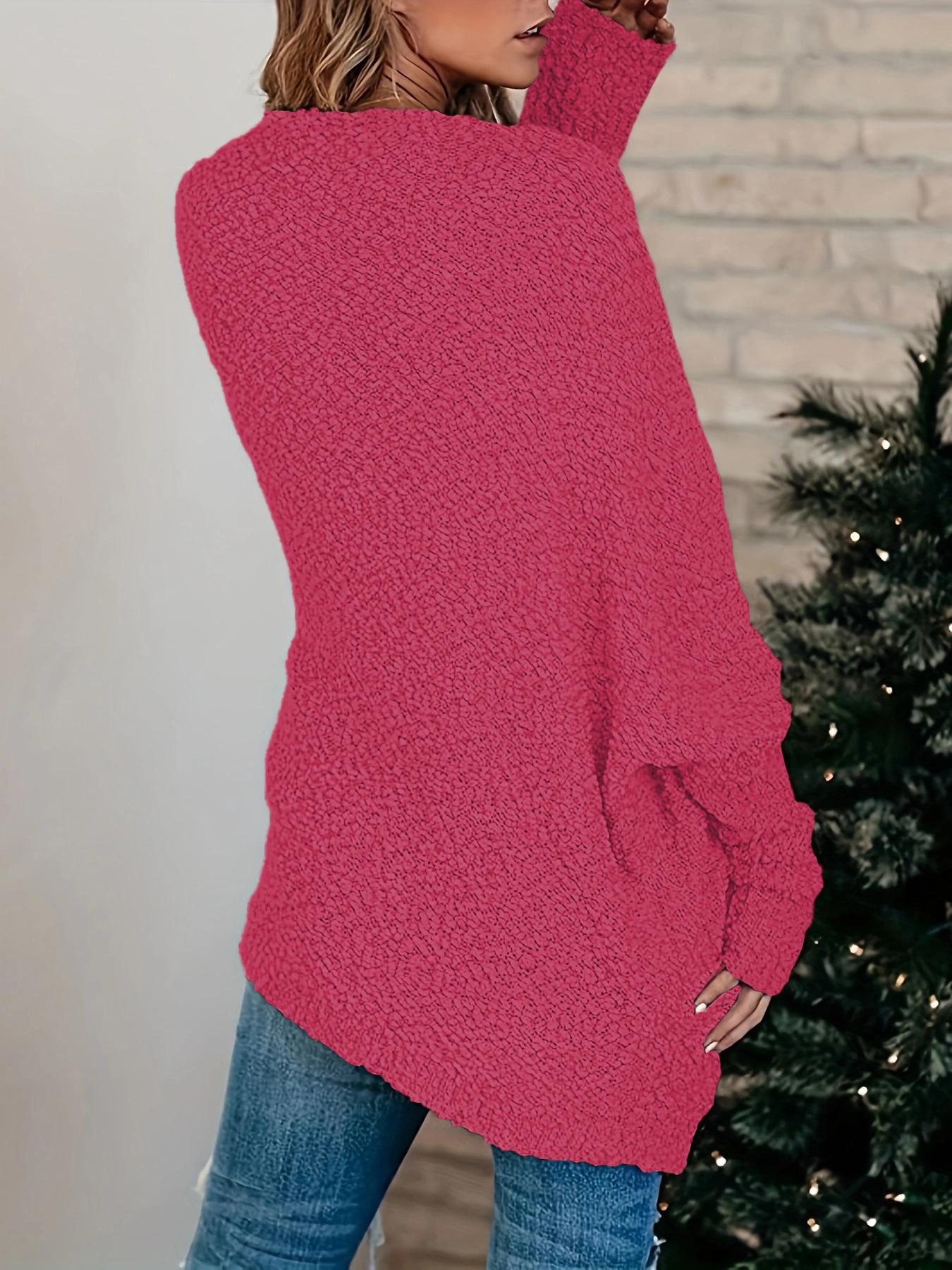 Women's Plain Pocket Batwing Sleeve Cardigan, Casual Basic Long Sleeve Open Front Knitwear for Fall & Winter, Women's Knit Clothing for Daily Wear, Womenswear