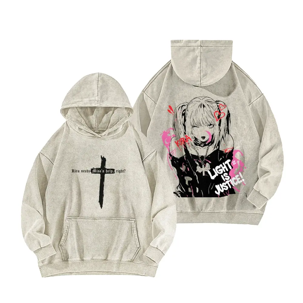 Death Note Misa Amane Kira Long Sleeve Cotton Unisex Vintage Hoodie