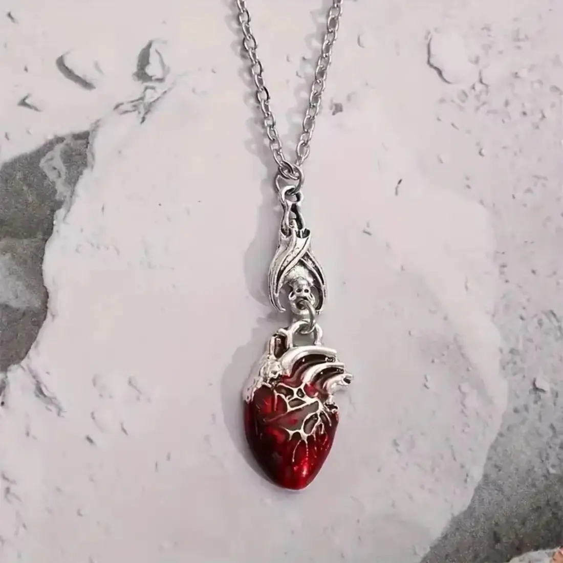 European and American Vintage Blood-drop Heart Pendant Necklace Creative and Funny Bone Necklace Ins Halloween