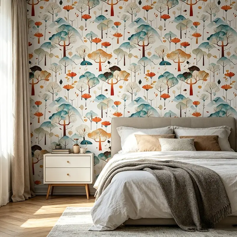 Abstract Colorful Tree Peel and Stick Wallpaper, Boho Forest Wall Mural for Bathroom Bedroom Living Room, Home Decor Gift