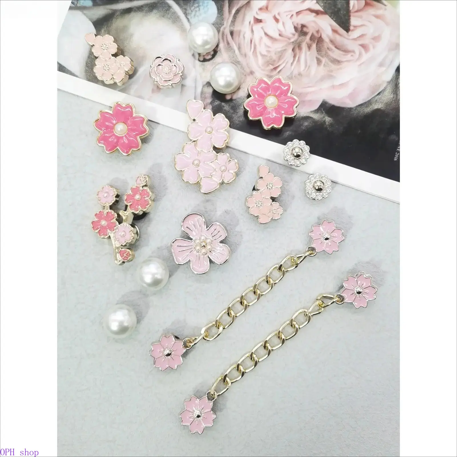 16Pcs Pink Cherry Blossom Shoe Charms, Resin DIY Embellishments for Clogs & Sandals to Show Your Personality, Christmas & Halloween Party Gifts