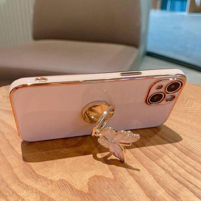 Butterfly Design Aesthetic Phone Case with Ring Holder, 1 Set Fashion Phone Protective Case, Phone Accessories Compatible with iPhone 11 12 13 14 15 16 Series