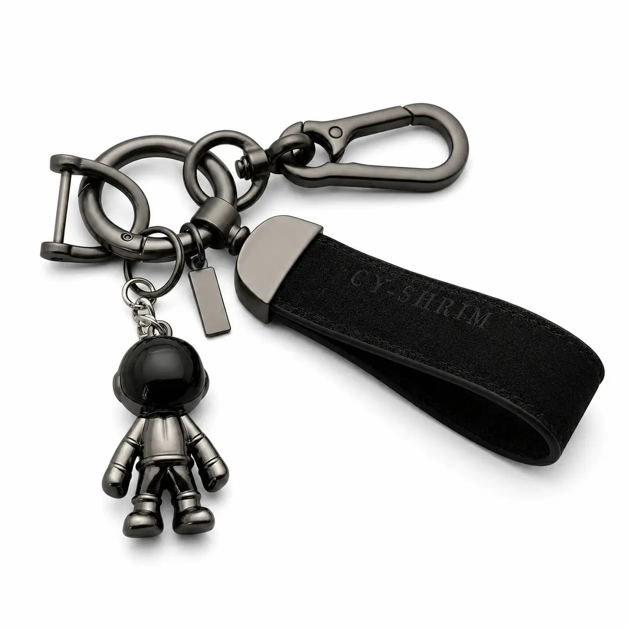 1-Piece Black Wristlet Keychain with Astronaut Charm, Metal Clip and Key Rings for Car Keys, Bags and Backpacks