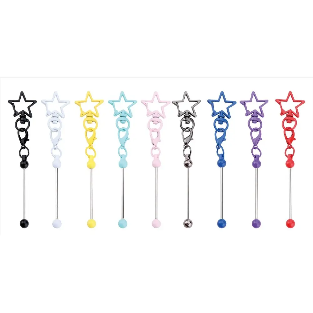 DIY Five-Pointed Star Metal Beaded Keychain Set 9PCS 11.4cm, Trendy Star Shape Custom Charms for Bags & Car Keys