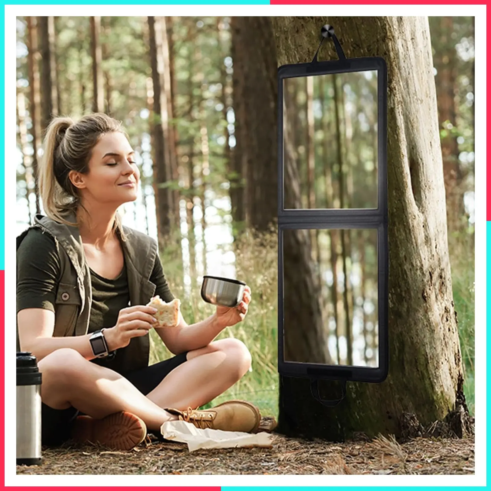 33" Portable Shatterproof Hanging Full Length Dance Mirror – Foldable Travel Mirror for Dancing, Camping, RV