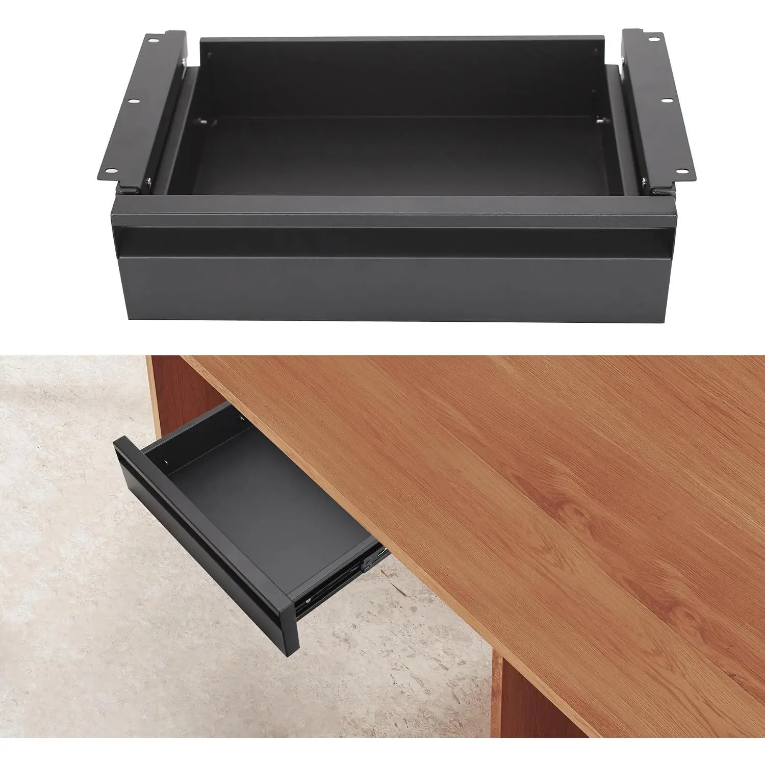 13.8 inch Under Desk Drawer Organizer Pull Out Metal Storage Drawer | Under Table Drawer with Silent Smooth Slide Rails, Carbon Steel Undermount Drawer, Black  Coated, Hold 33 Lbs