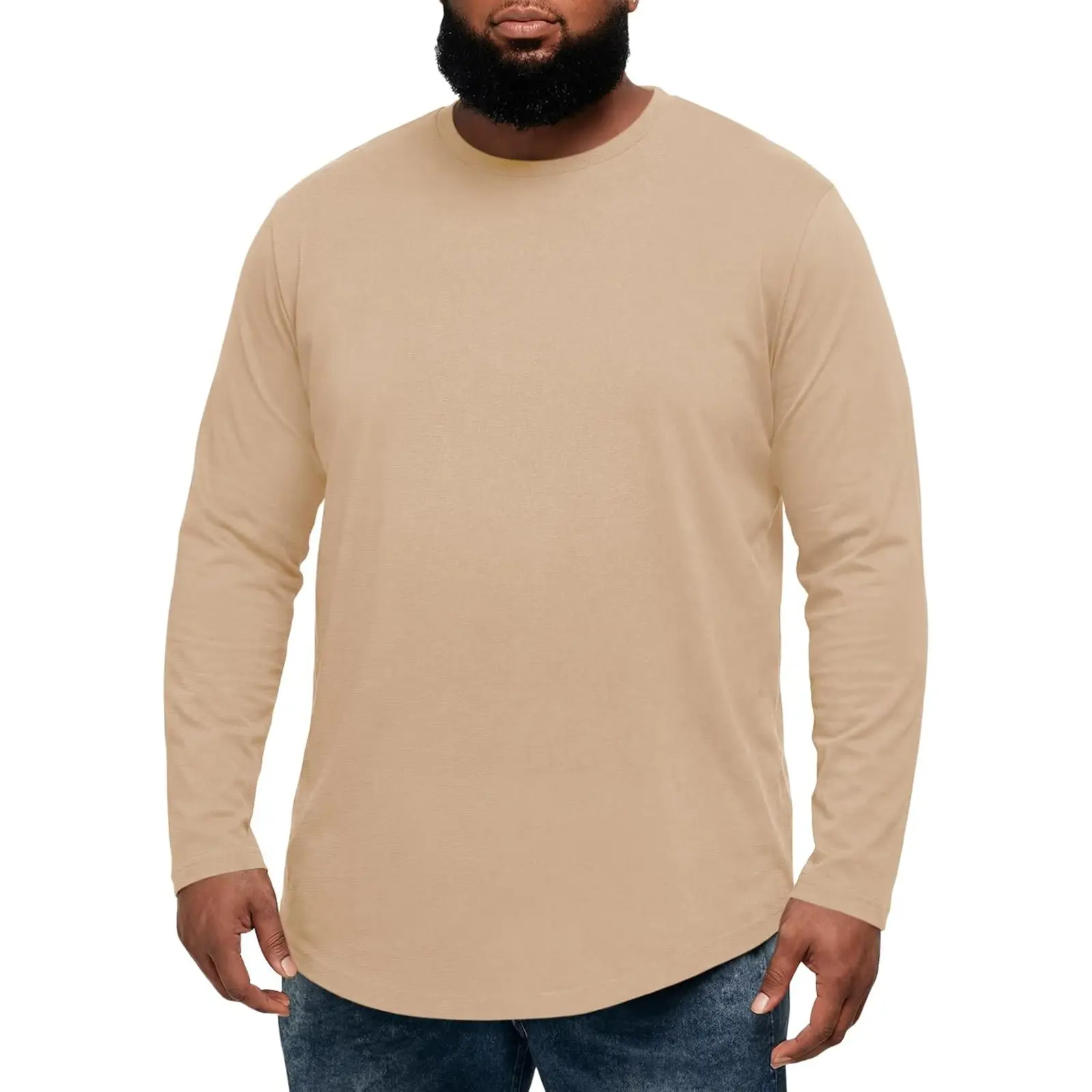 Runcati Mens Big and Tall Shirts Cotton Long Sleeve Crewneck Casual T-Shirt Plus Size Longline Basic Tees