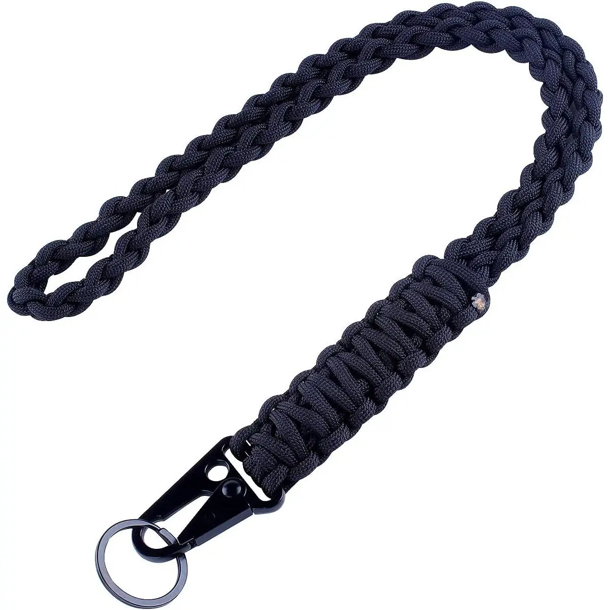 Heavy Duty Braided 550 Paracord  Lanyard  for Men Women Outdoor , Parachute Rope Necklace Keychains with HK Clip Key Ring for ID Card Badge Holder, Camera, Wallet and  (Black)