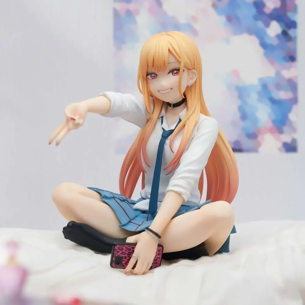 Kitagawa Marin School Uniform Cross-Leg Mini Figure 10cm, Anime Collectible Figure, Desktop Decoration Gift, Secondary Element Collectible, Ideal for Car Dashboard & Computer Case