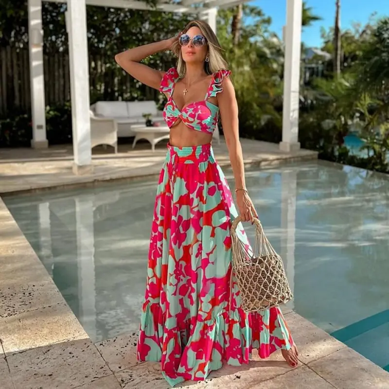 TrekShore Women's One Shoulder Ruffle Removable Strap Flower Print One Piece Swimsuit and Skirt Swimdress Beachwear Sexy Tummy Control Summer Bathing Suit Stylish Beachwear#Summervibes#TikTokShopMothersDay#SwimWeek