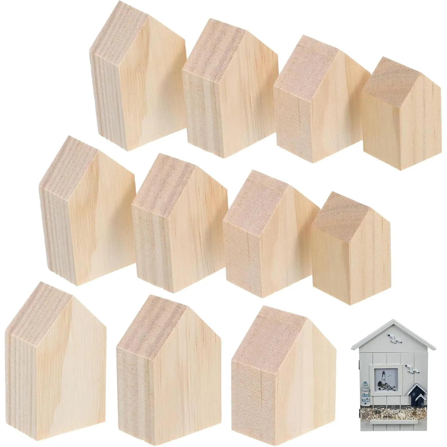 8 count 4Sizes  Houses for Crafts, 0.75Inch Thick Blank Unfinished  House Shaped Blocks Freestanding Blank Wooden Cutouts  for  Kitchen Office Shelf Coffee Bar Decor
