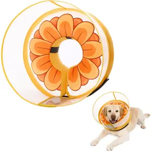 Inflatable Soft Recovery Dog Cone Collar Anti-Licking Neck Donut for Dogs Cats, Post-Surgery Recovery Cone Fits Large Medium Small Dogs, Yellow Flower Large