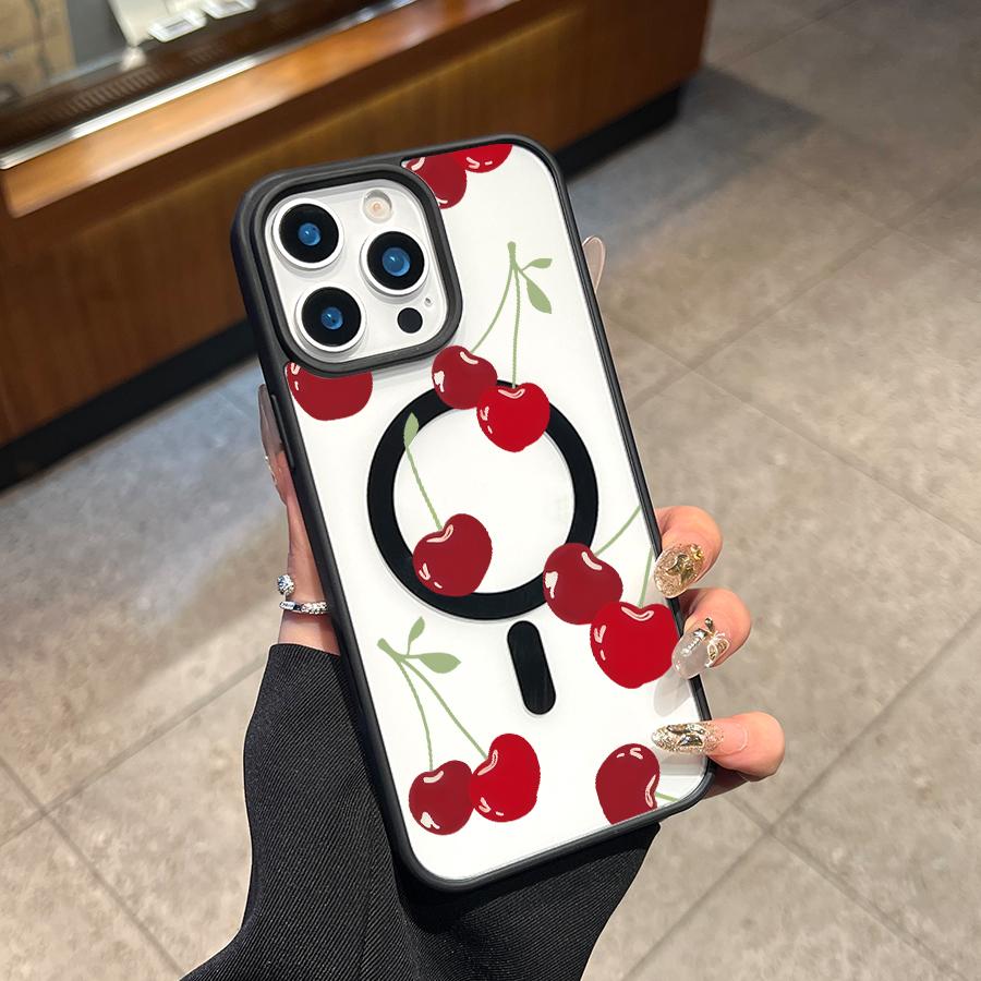 Phone case for iPhone 16 Pro Max 15 Plus 14 13 12 11 XS Max XR X Cherry Pattern Non-Yellowing Transparent Anti-Scratch Shockproof Pocket-Friendly Durable MagSafe Case with Charging Cellphone Cover Gift