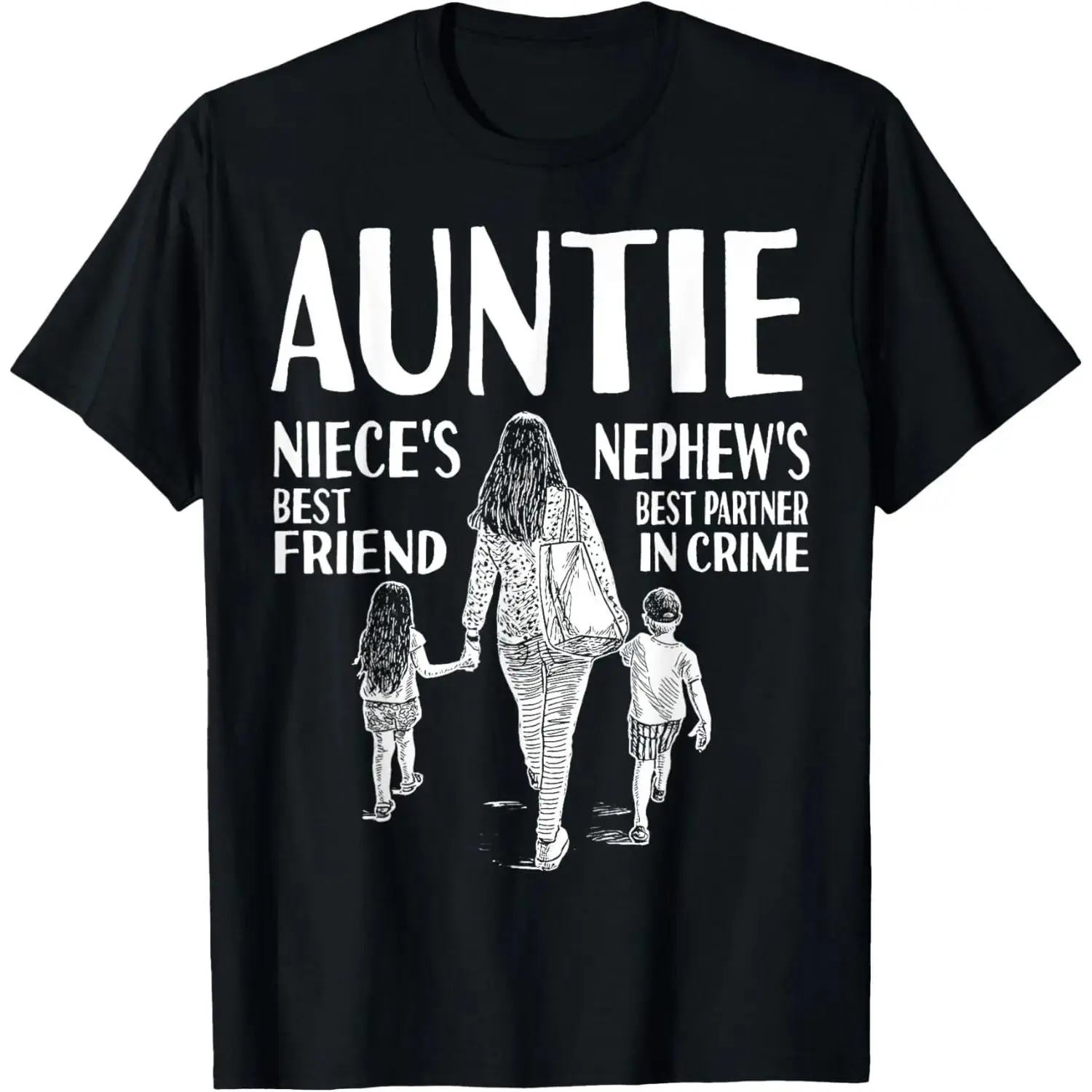 Women's Graphic T-Shirt - 'Auntie, Niece's Best Friend, Nephew's Partner In Crime' - Casual Distressed   Round Neck Shortsleeve Tee