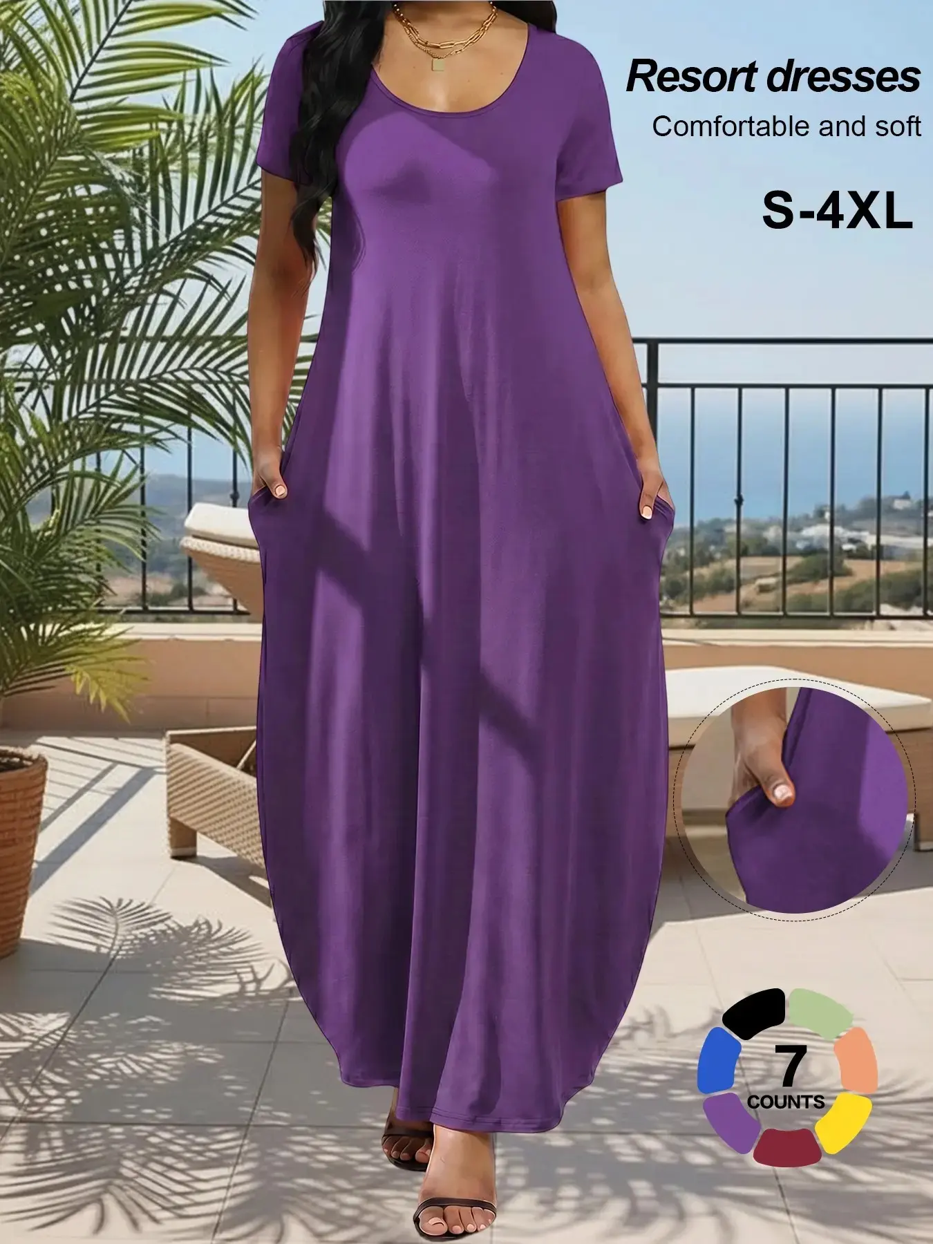 Women's Long Nightgown Night Dress, Colorful Loungewear Dress, Casual Home Loungewear, Casual Basic Everyday Round Neck Long Sleeve Pocket Sleepwear, Soft Comfortable All-Season Loungewear