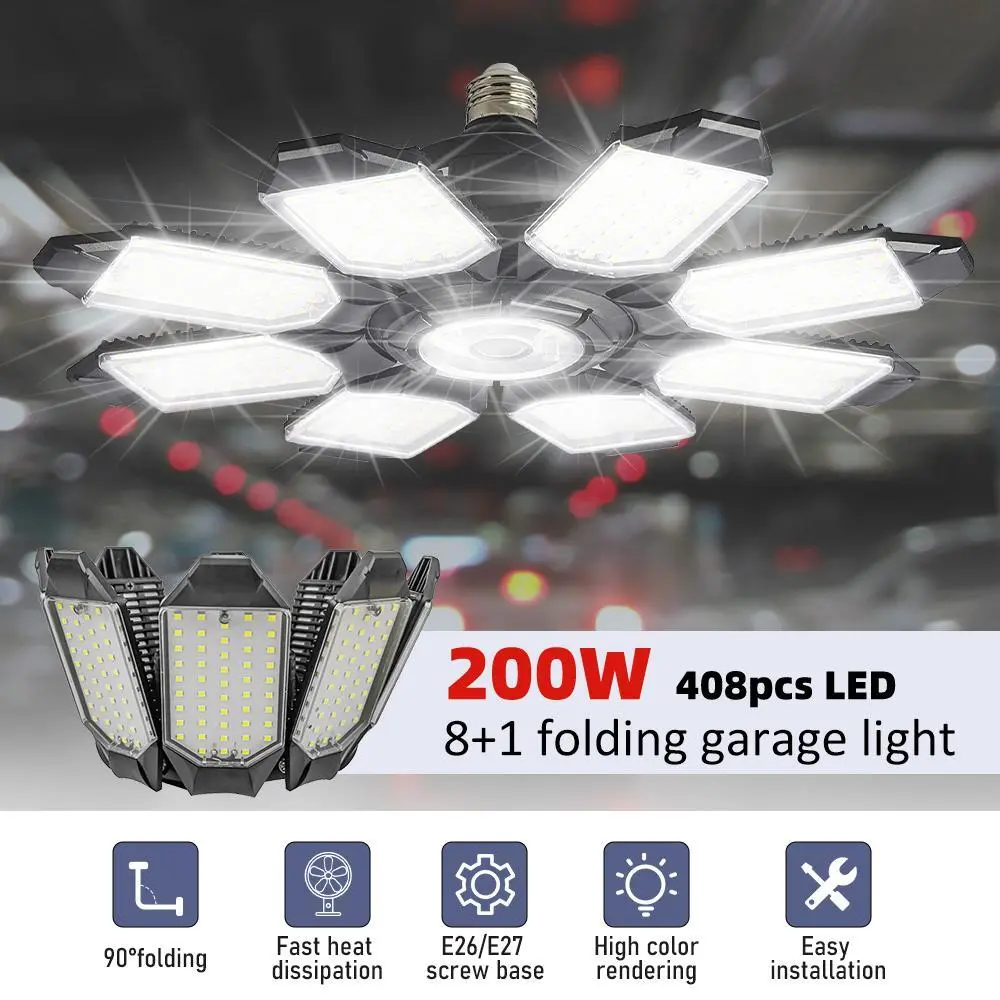 LED Deformable Garage Light, Ultra-Bright Ceiling Light with Adjustable Panels for Shop, Warehouse, Industrial Lighting#DealsForYouDays