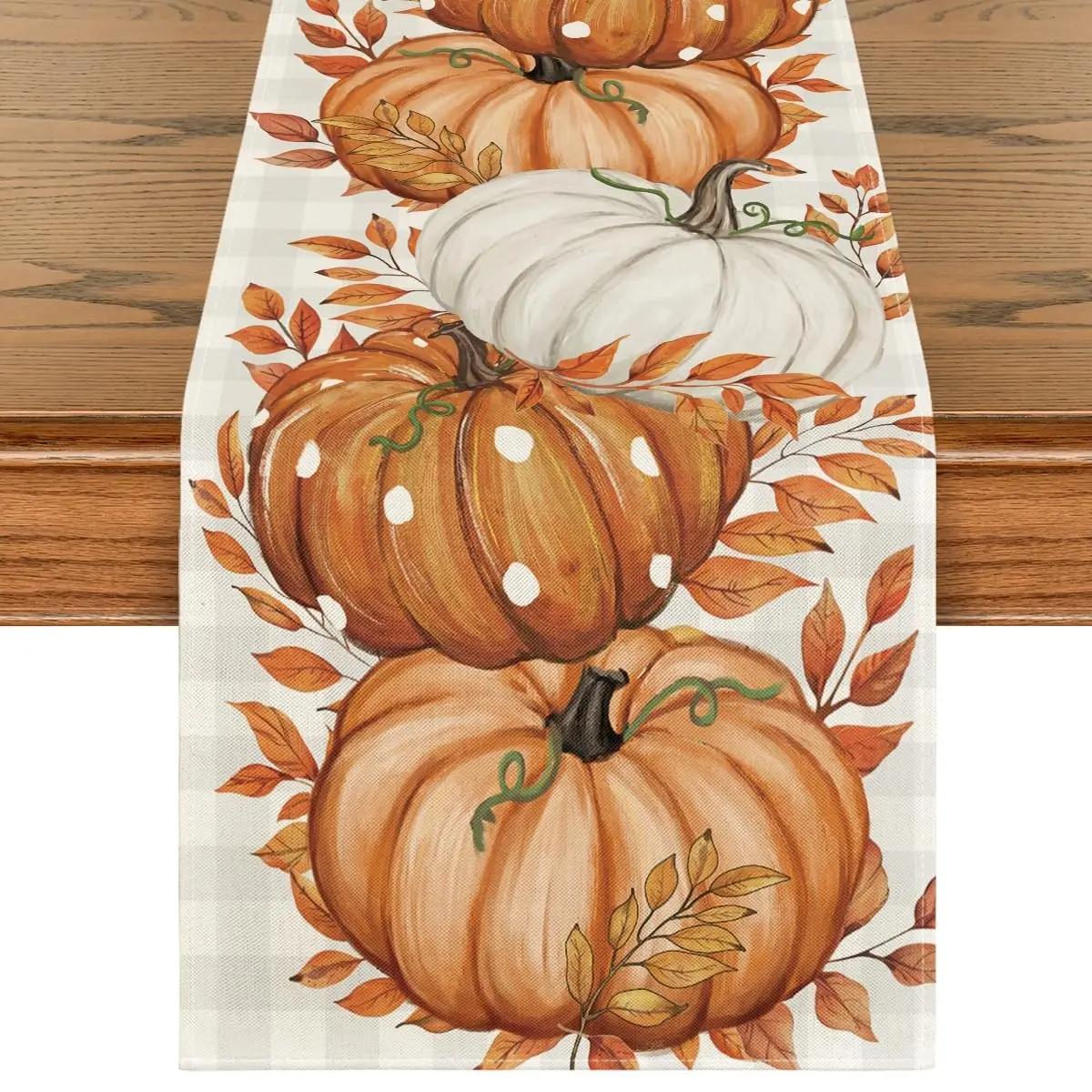 Pumpkins Golden Maple Leaves Fall Table Runner, Table Setting, Autumn Thanksgiving Fall Decorations for Home, Cozy, Harvest Festival Seasonal Holiday Farmhouse Decorations and Supplies for Home Kitchen Dining Room Table, Tabletop, Thanksgiving Home Decor