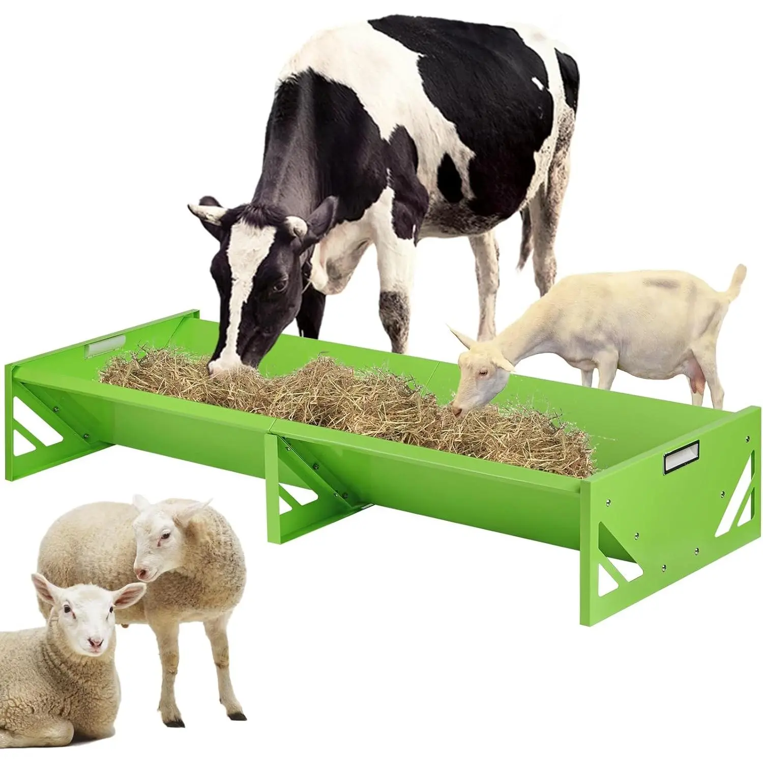 Goat Feeder Trough 55" Livestock Feeding Trough Large Capacity Metal Feed Trough Heavy-Duty Horse Feeder Livestock Feeder for Cattle Cows Horses Sheep Goats Pigs Calf Deer