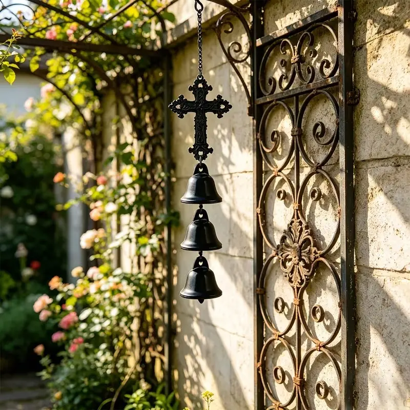Halloween Metal Wind Chime with Cross Decoration, Metal Material, Garden Patio Balcony Hanging Decor, Outdoor Party Gift, Religious Gift, Iron Wind Chime, Decorative
