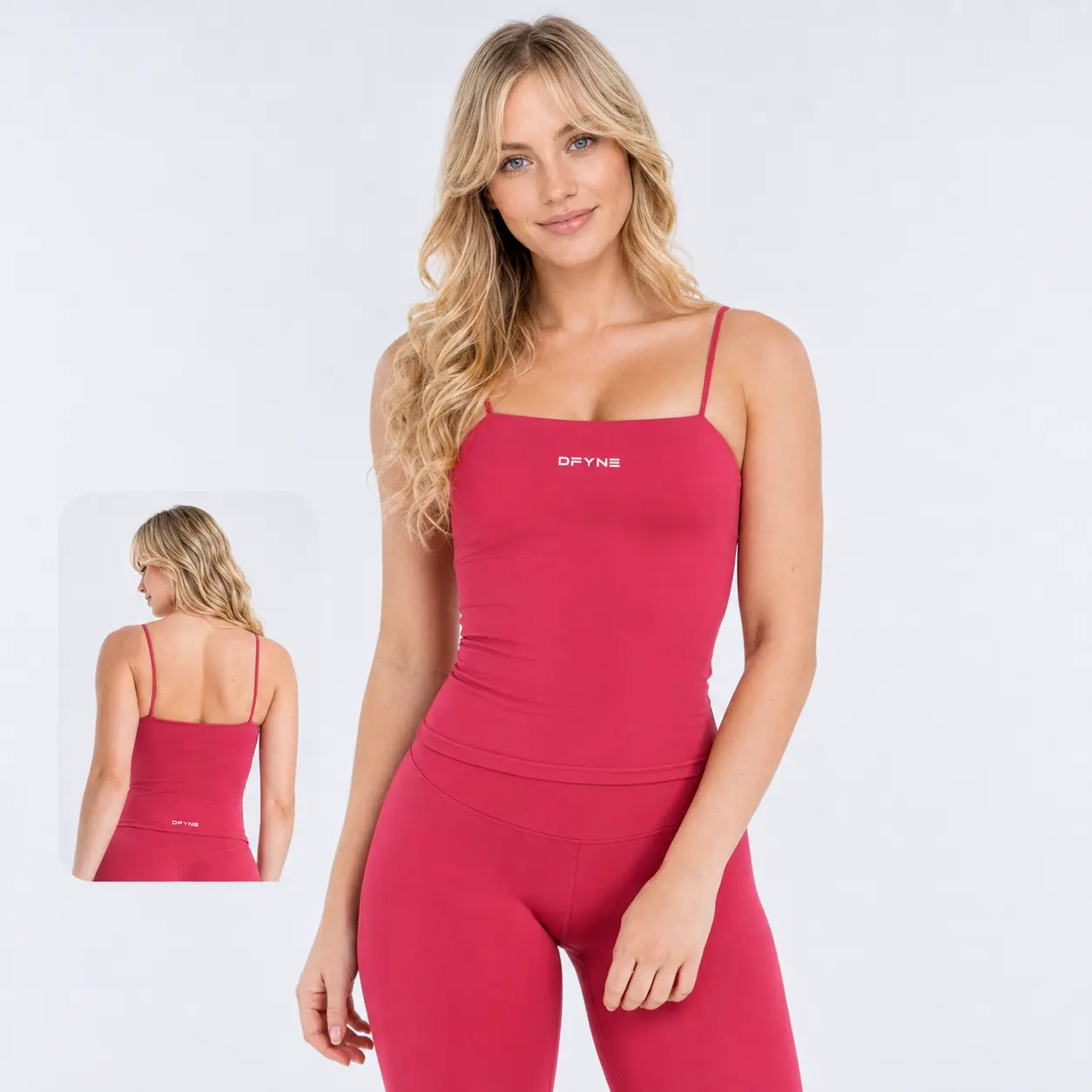 DFYNE Women Thin Strap Open Back Seamless Sports Tank Top, High Stretch Breathable Removable Padded Yoga Bustier for Gym Fitness Training Daily Athleisure
