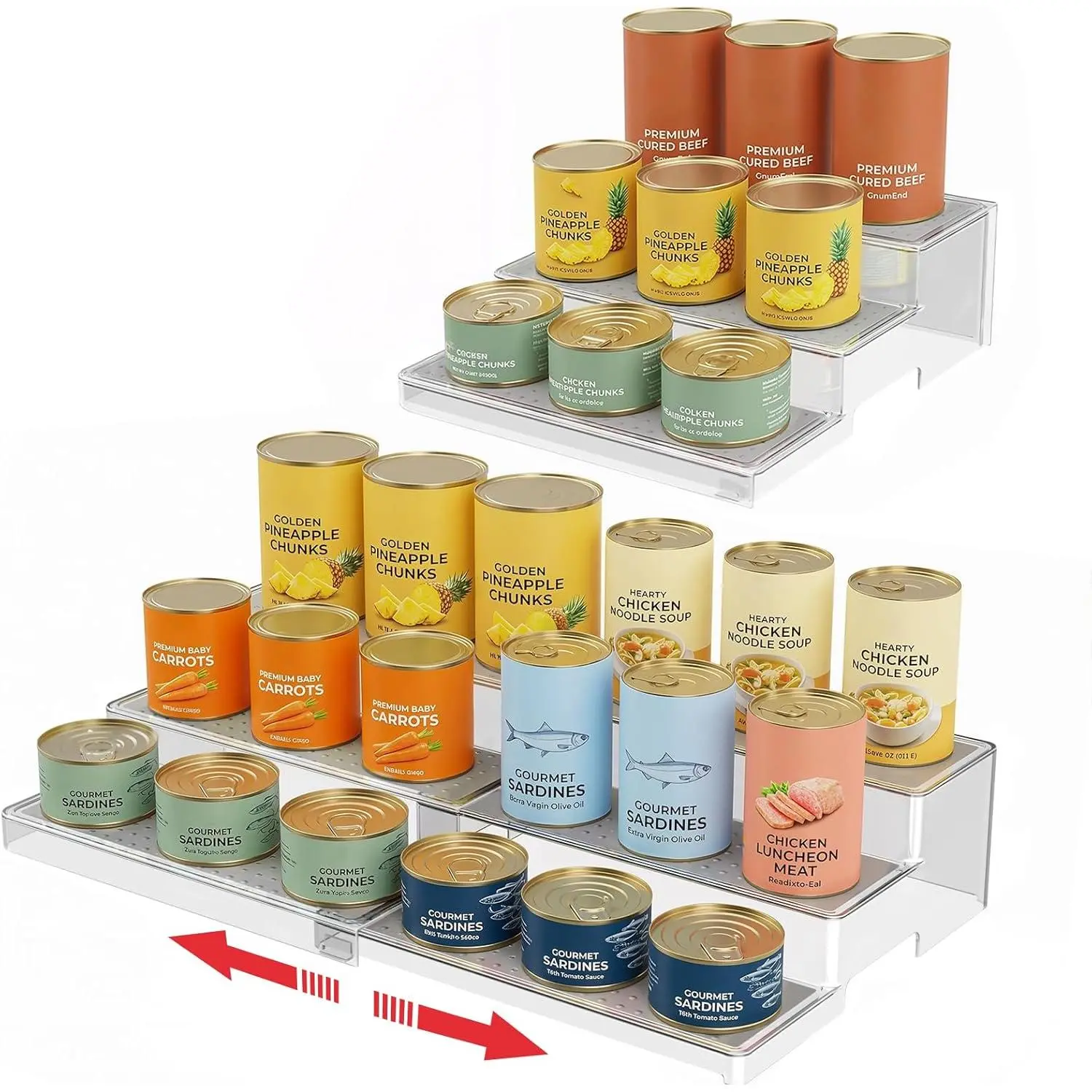 2 Pack Expandable Can Rack Organizer, 3-Tier Adjustable Length Can Storage Holder, Holds Up to 36 Cans, Stable Non-Skid Shelf, Canned Goods Storage Display for Pantry and Cabinet