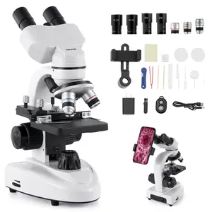 【DealsForYouDays】VEVOR Compound Binocular Microscope, 40-2000X Magnification, Professional Compound Microscope for Adult with Phone Adapter, LED Light, Aluminum Alloy Body, for Lab, School, Home, Education