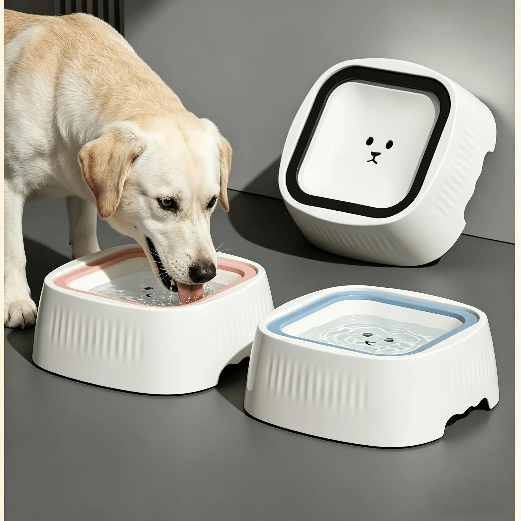 2pcs Anti-Spill Pet Floating Wet Nose Water Bowl Set with Removable Anti-Dirty Bib, Anti-Tipping And Anti-Splash Design, Keeping Water Clean And Dry Nose, Universal Large Capacity Pet Drinker for Cats And Dogs, Without Battery