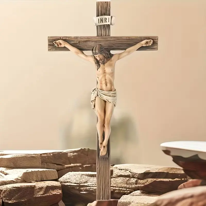 Jesus Christ Cross Pendant, Ideal Religious Decoration for Christmas or Easter, Resin Catholic Cross for Home, Chapel, Prayer Room