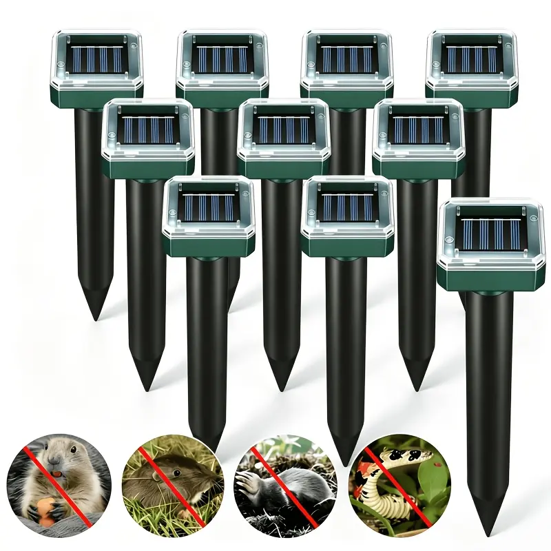 Greenlume 2/4/10 Pack Solar Ground Stake Rodent Repeller, Outdoor Pest Animal Deterrent, IP44 Waterproof Protection, Effectively Repels Snakes, Moles, Insects And Birds, Ultrasonic & Vibration Repellent, Suitable For Courtyards, Lawns, Gardens And Farms
