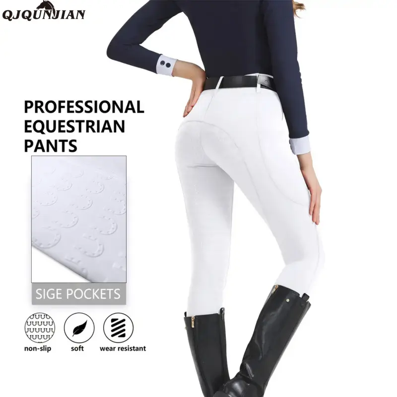 Women's Plus Size Equestrian Breeches, High-Rise Lightweight Summer Riding Pants with Full-Seat Silicone Print and Side Pockets, S-2XL, Unisex, Casual Rides, Breathable, Anti-Slip, Quick Dry, Skin-Friendly