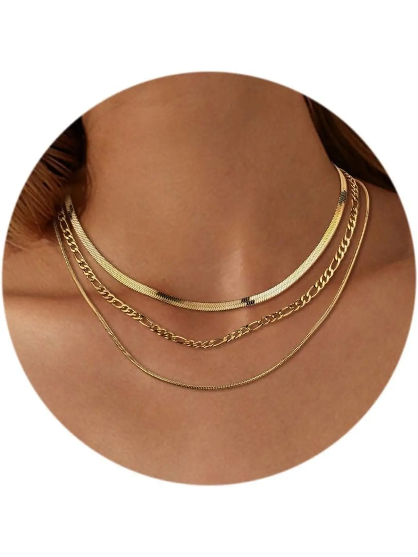3 Pcs Adjustable Layered Necklaces Set, Stackable Choker Necklace, Boxy Boho Style, Stainless Steel Material, Silver Color Option, Chain Necklaces