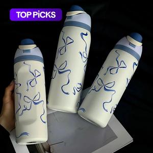 butterfly pattern vacuum thermo tumbler, 1 count 24oz-32oz-40oz large capacity insulated water bottle with straw, summer cool bottle portable drinking cup for home office school outdoor, drinkware stylish flasks, travel drinkware, insulation drinkware