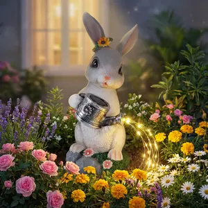 Solar Rabbit Garden Statue Light Outdoor Decor, Waterproof LED Yard Art Lantern, Patio Lawn Decoration, Mother's Day Gift for Mom Grandma Women
