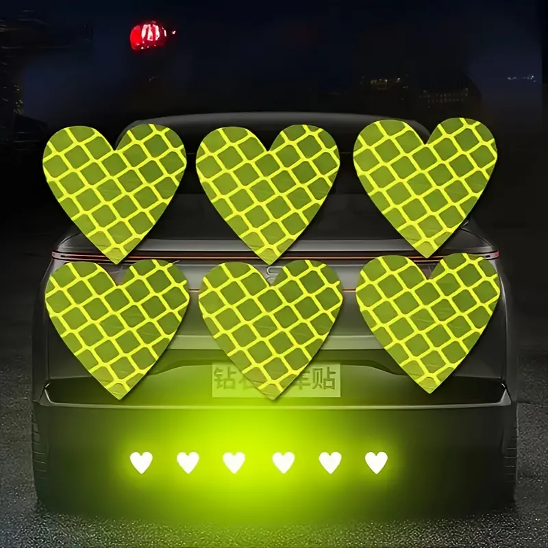 Heart Shape Resin Sticker Pack for Cars & Bikes, 6-Piece Cute Car Accessories, Waterproof Reflective Visibility Aid