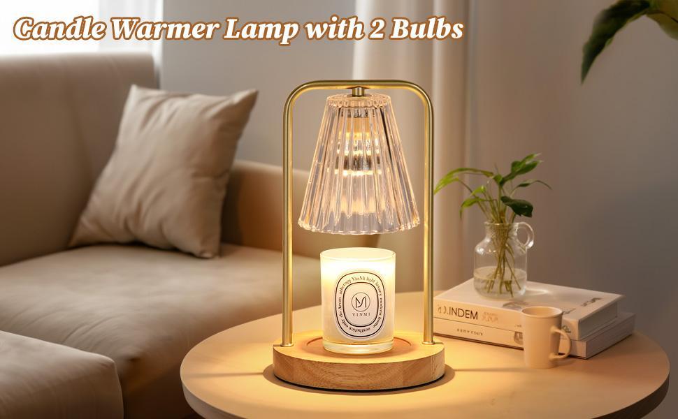 Candle Warmer Lamp with Timer, Electric Candle Lamp Warmer for Jar Candles, Dimmable Wax Melt Warmer with 2 Bulbs, Christmas Vintage Home Bedroom Decor