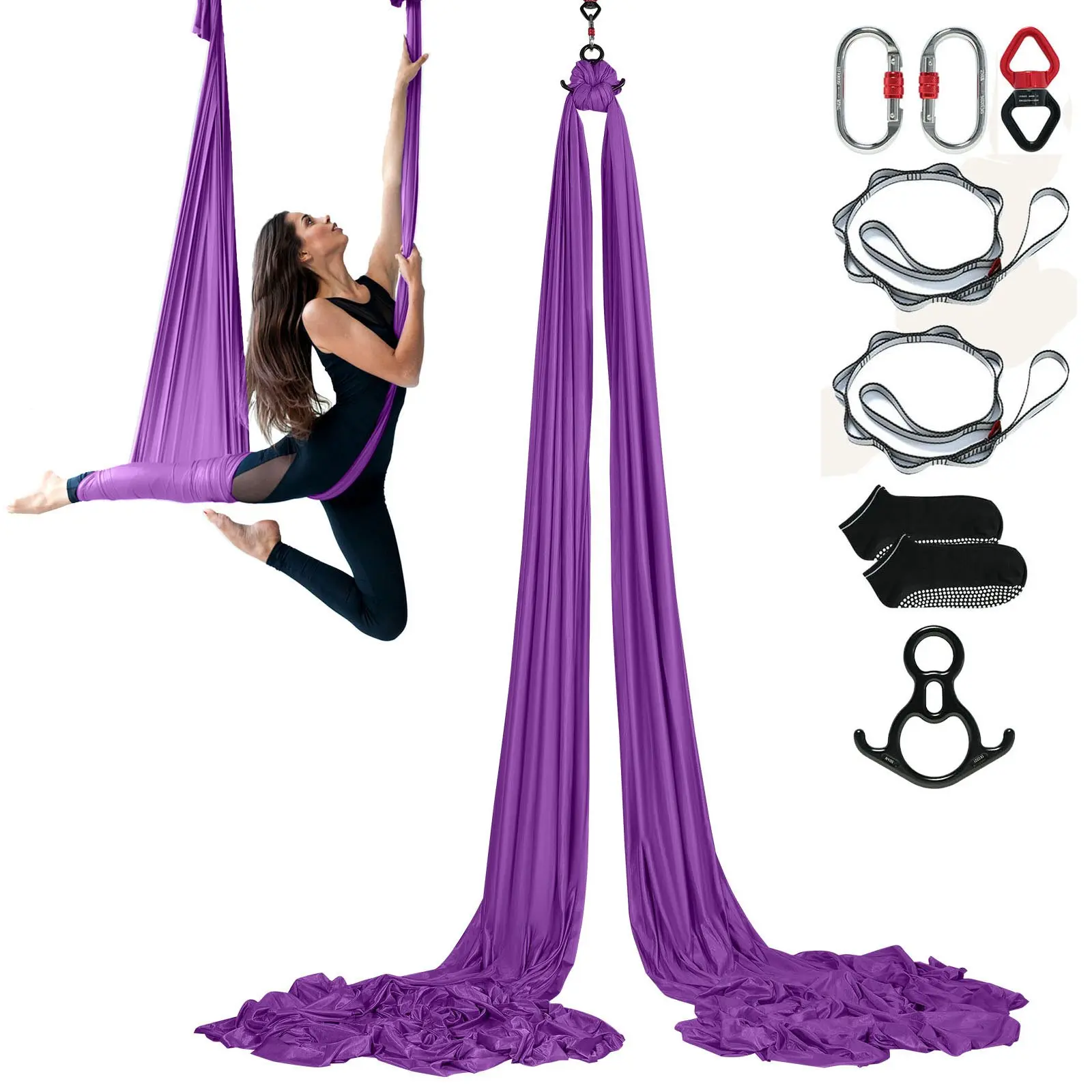 【DealsForYouDays】VEVOR Aerial Silk & Yoga Swing, 8.7 Yards, Aerial Yoga Hammock Kit with 100gsm Nylon Fabric, Full Rigging Hardware & Easy Set-up Guide, Antigravity Flying for All Levels Fitness Bodybuilding, Purple