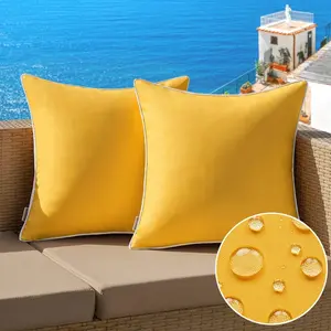 Pack of 2 Outdoor Waterproof Pillow Covers Decorative Farmhouse Spring Throw Pillow Covers Square Solid Color Couch Pillow Covers for Patio Tent Bed Sofa Living Room 18x18 Inch Yellow