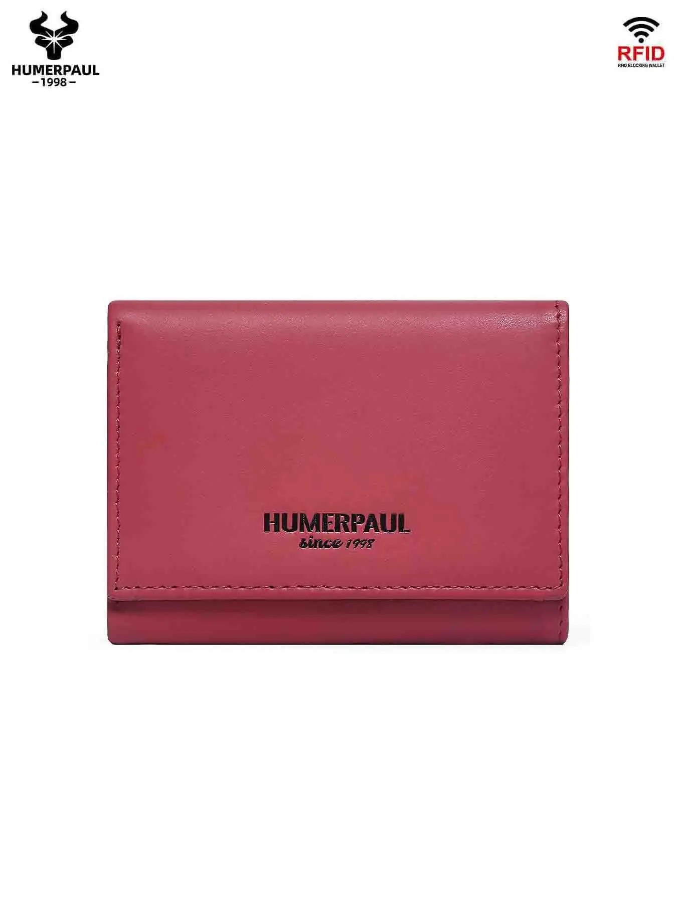 HUMERPAUL Women Fashion Leather Rfid Trendy Wallet Slim Three-Fold Short Wallet Photo Window Large Capacity Multi-Card Slot Wedding Gift