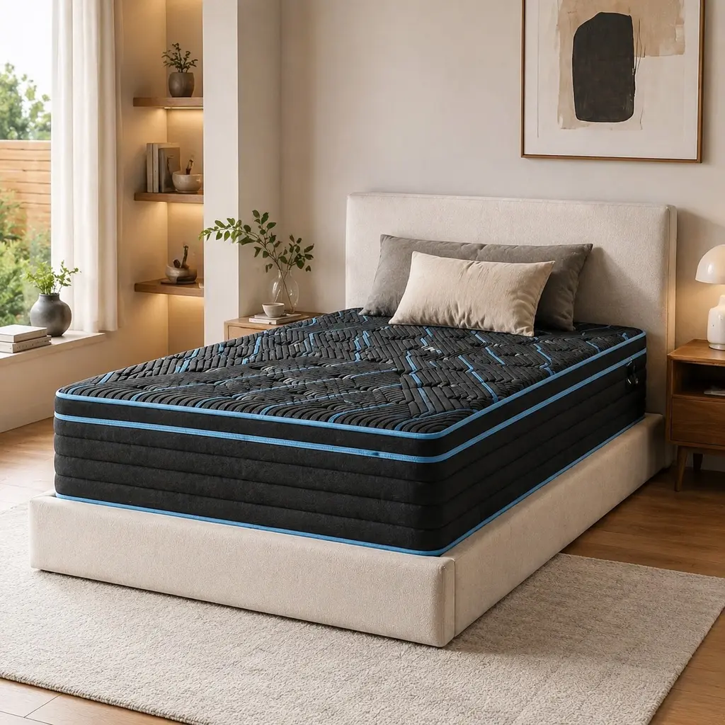 ARCH Furniture 10-Inch Twin Size Hybrid Mattress - 75" L x 38" W x 10" H, Memory Foam, Individually Pocketed Springs, Medium Firm, Breathable Knit Cover, CertiPUR-US Certified, Lightweight, Ergonomic, Low Motion Transfer, Black+Blue
